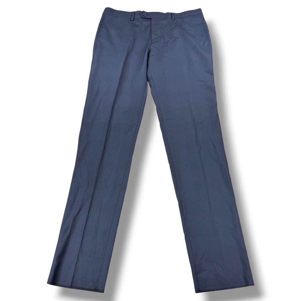 English Laundry Dress Pants Mens 35W Raw Hem Blue Micro Check Stretch